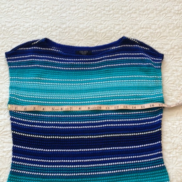 Chaps knit sleeveless top with rounded neckline in shades of teal blue & white - Picture 8 of 14